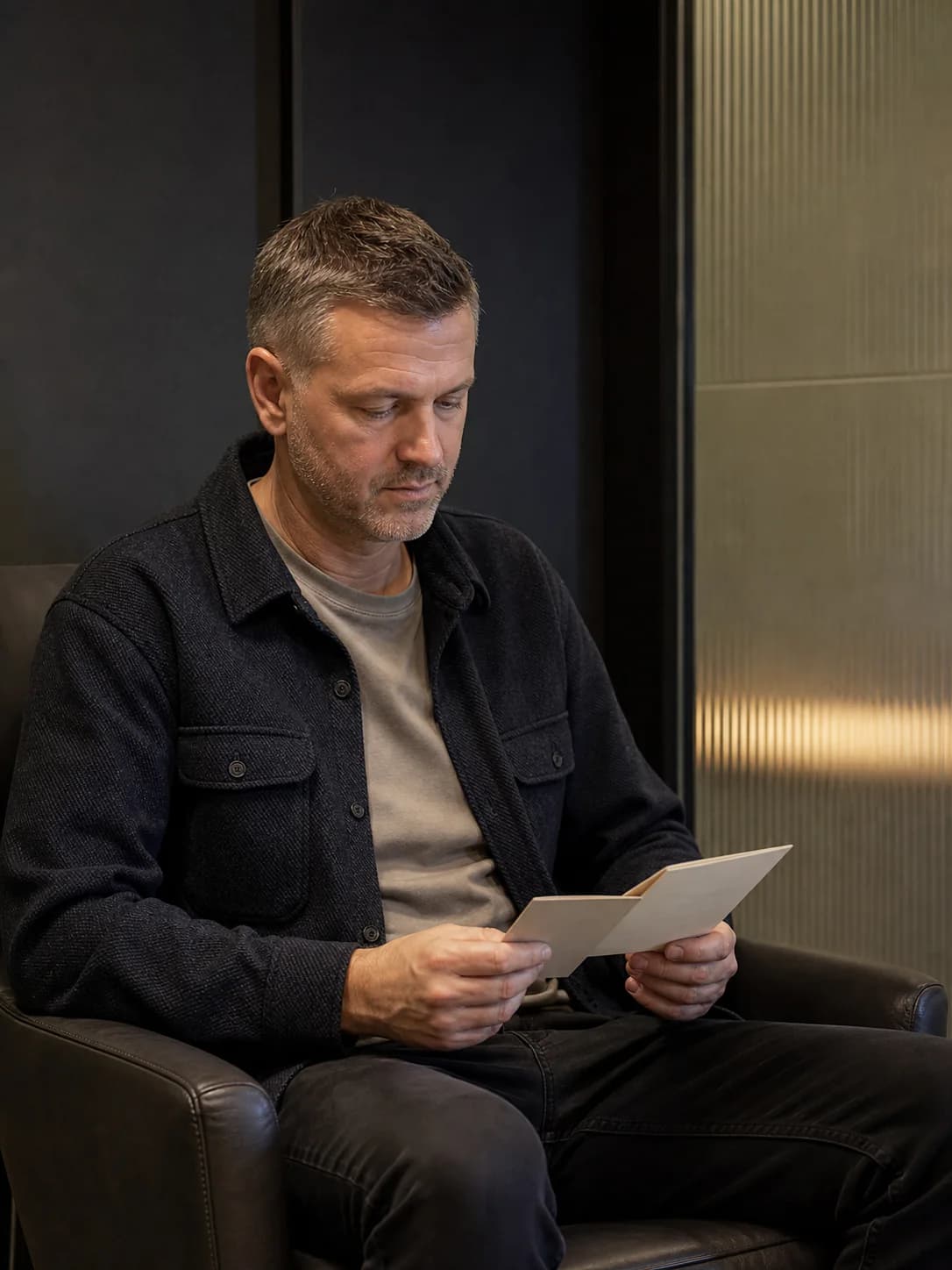 A man reading health information at home.