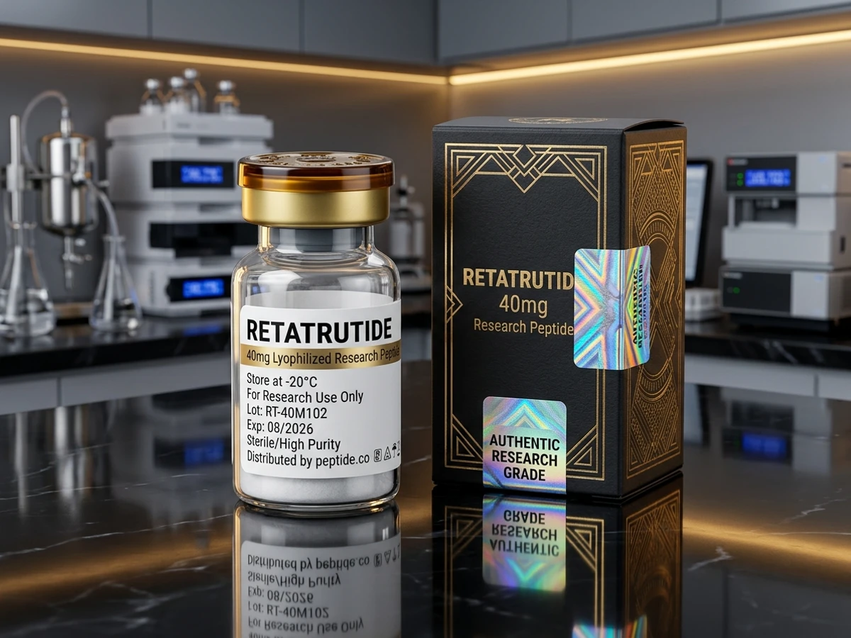 Trident Labs Retatrutide 40mg lyophilized research peptide vial and packaging.
