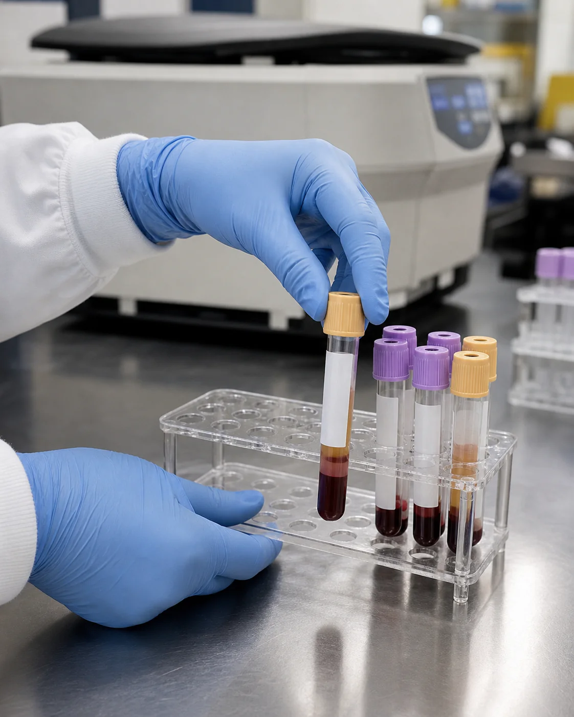 A blood sample being logged and prepared for analysis.